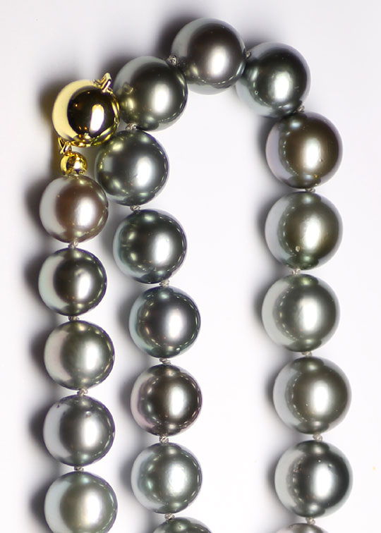 Foto 2 - Silber Tahiti Südsee Perlenkette bis 11,7mm Goldschloss, R5450