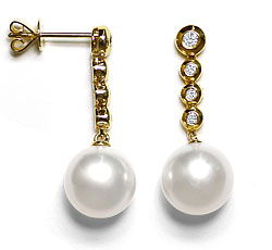 Foto 1 - Feine echte Südsee Perlen an Brillanten-Ohrhänger 14K, S1178