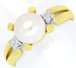 Foto 1 - Brillant-Diamant Zuchtperl Gold-Ring 7,9 mm Akoya Perle, S4263
